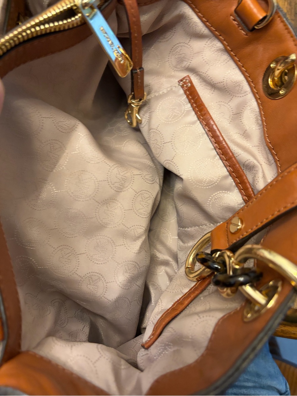 Michael Kors Cynthia MK signature Logo Satchel Brown Handbag - Picture 6 of 12